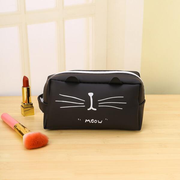 

Cat Pattern Makeup Bag, Black