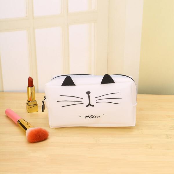 

Cat Pattern Makeup Bag, White