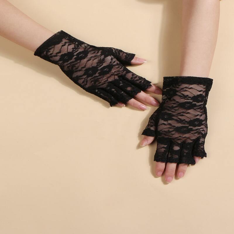 

Lace Half Finger Gloves, Black