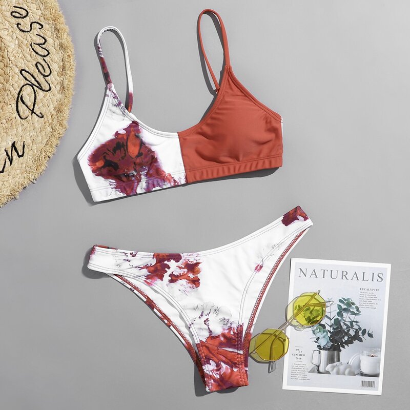 

Ink Smudge Pattern Bikini Swimsuit, Multicolor