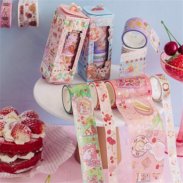 

3rolls Cartoon Graphic Random Decorative Tape, Multicolor