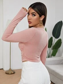 SHEIN Essnce Top con fruncido lateral unicolor - Rosa vieja - Ver 2