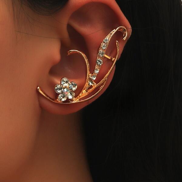 

Rhinestone Flower Design Ear Cuff, Gold