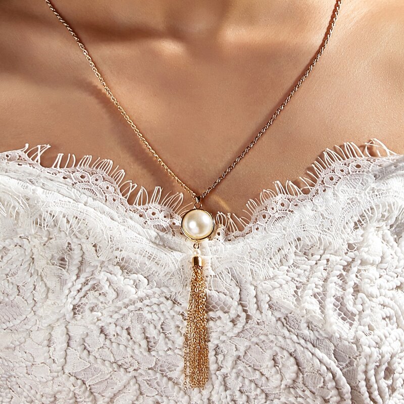 

Faux Pearl Tassel Lariats Necklace, Gold