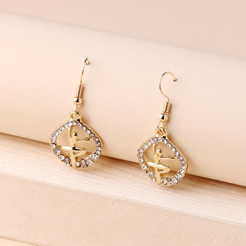 

1pair Rhinestone Geo Drop Earrings, Gold