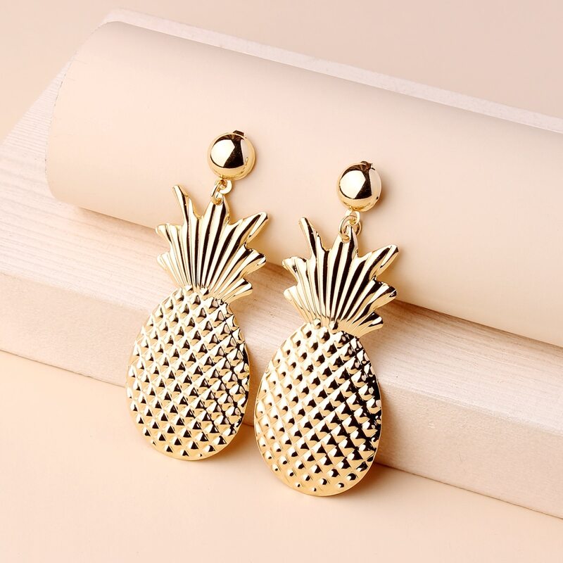 

1pair Pineapple Design Drop Earrings, Gold