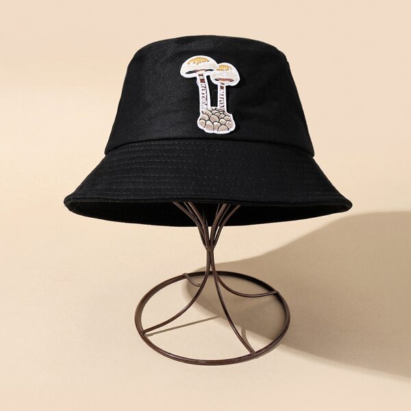 

Mushroom Patched Bucket Hat, Black