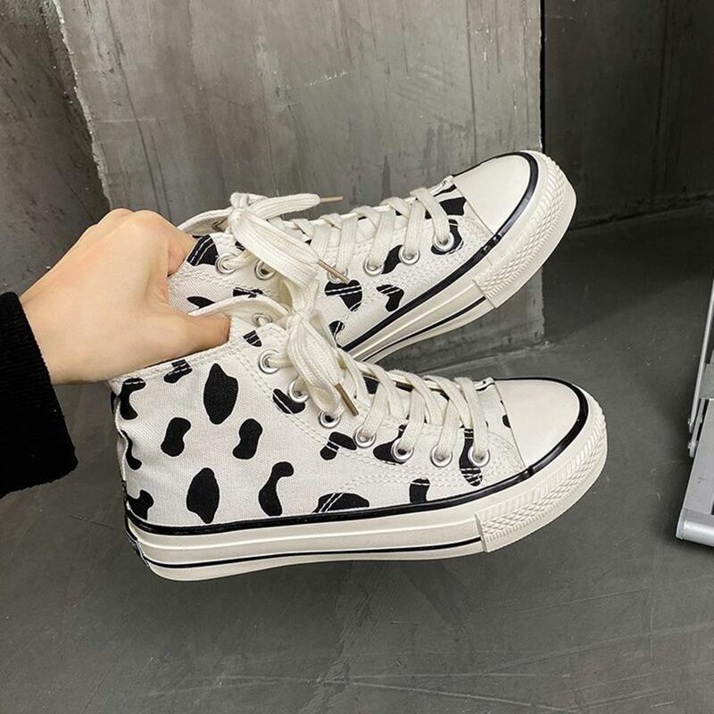 

Cow Print Lace-up High Top Canvas Sneakers, Black and white