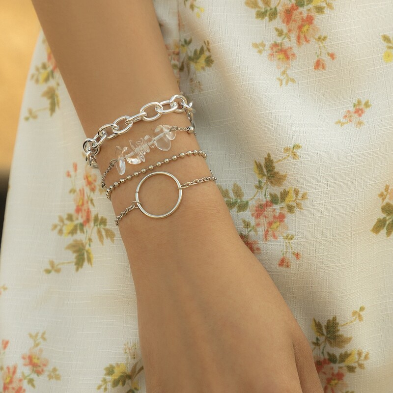 

Clear Stone Chain Bracelet, Silver