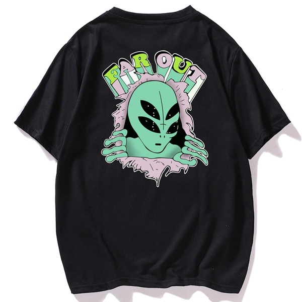 

Men Alien & Slogan Print Tee, Black