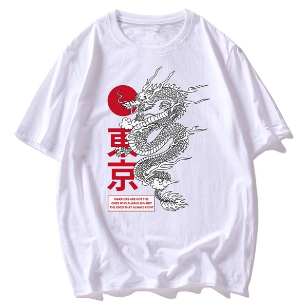 

Men Chinese Dragon & Letter Print Tee, White