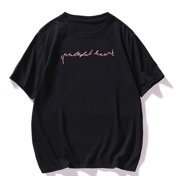 

Men Slogan Print Round Neck Tee, Black