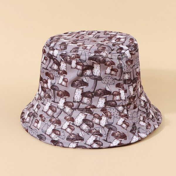 

Men Mushroom Print Bucket Hat, Multicolor