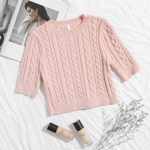 

Solid Cable Knit Top, Baby pink