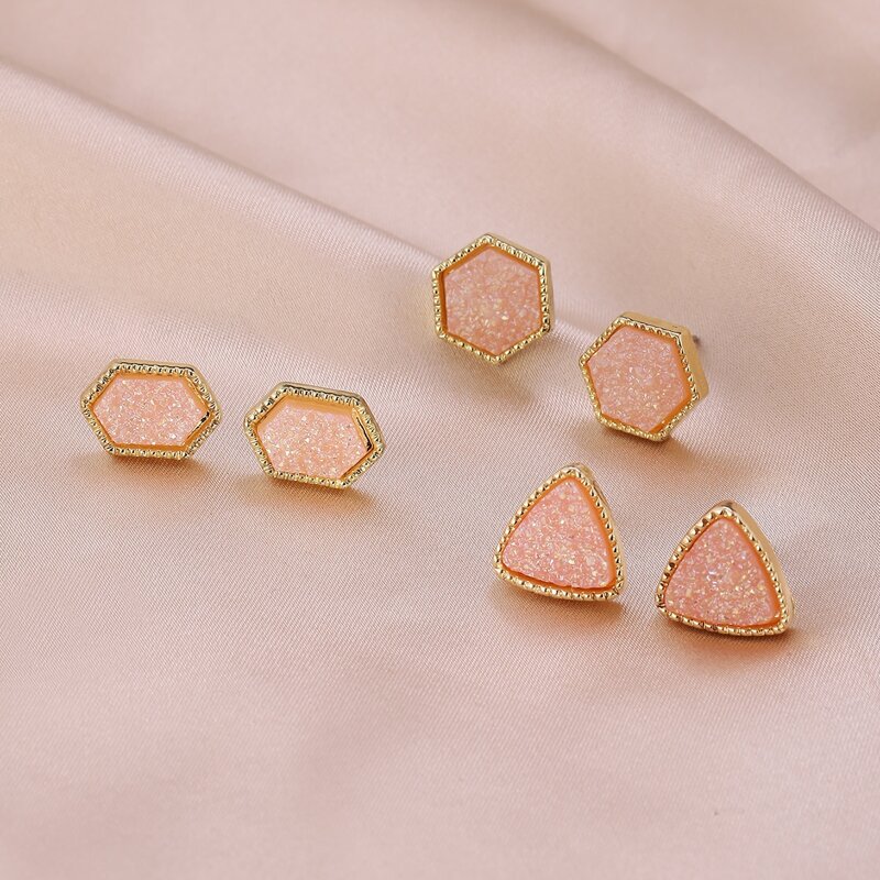 

3pairs Geo Stud Earrings, Dusty pink