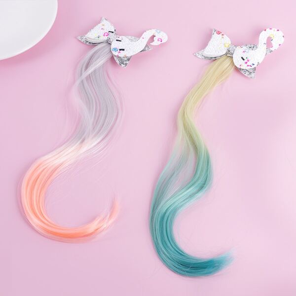 

2pcs Girls Bow Knot Decor Wig Hair Clip, Multicolor