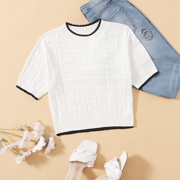 

Contrast Binding Knit Top, White