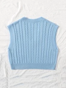 SHEIN Essnce 纜繩針織v領毛衣背心 - 淺藍色 - 查看 2