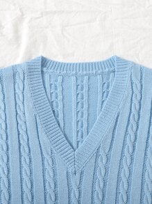SHEIN Essnce 纜繩針織v領毛衣背心 - 淺藍色 - 查看 4