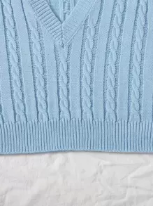 SHEIN Essnce 纜繩針織v領毛衣背心 - 淺藍色 - 查看 5