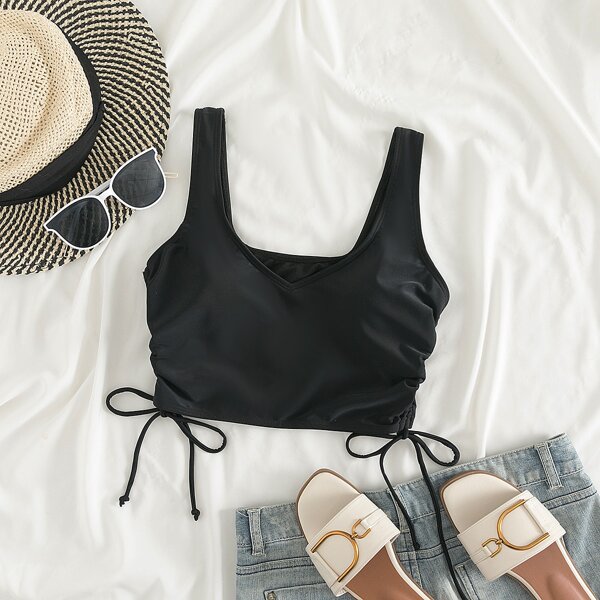 

Drawstring Side Bikini Top, Black
