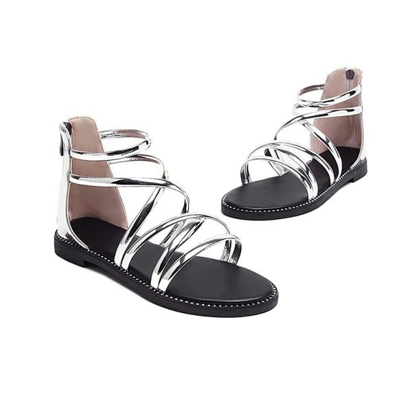 

Metallic Zipper Back Sandals, Silver