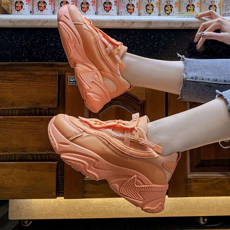 

Letter Tape Lace-up Chunky Sneakers, Orange