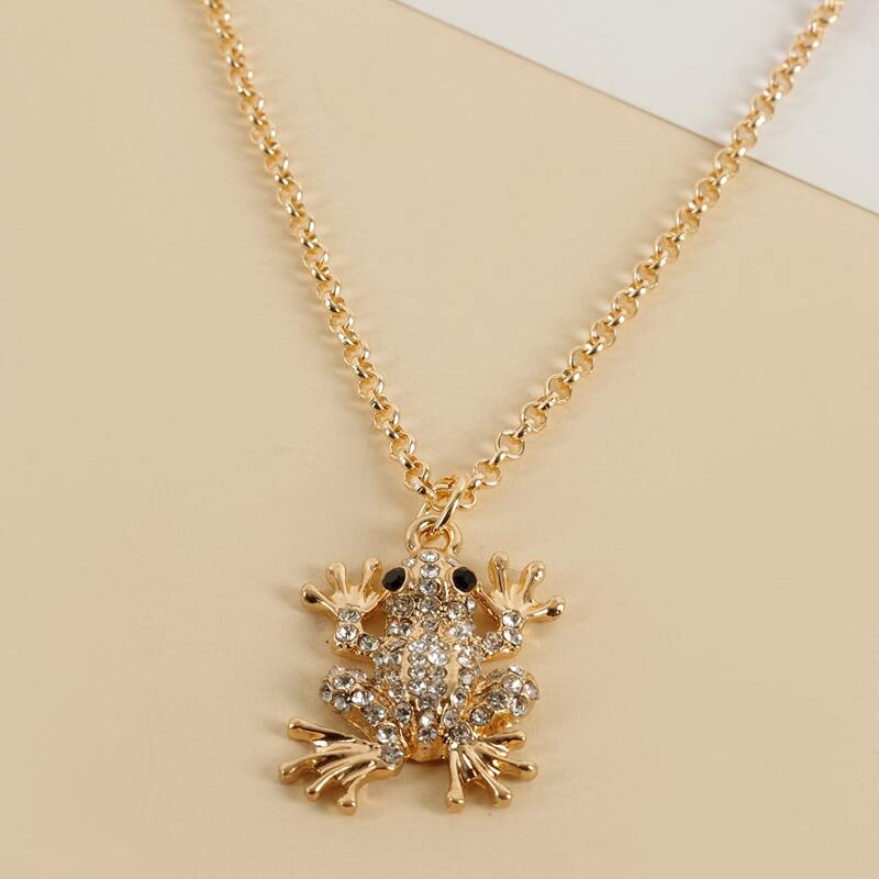 

Rhinestone Frog Pendant Necklace, Gold