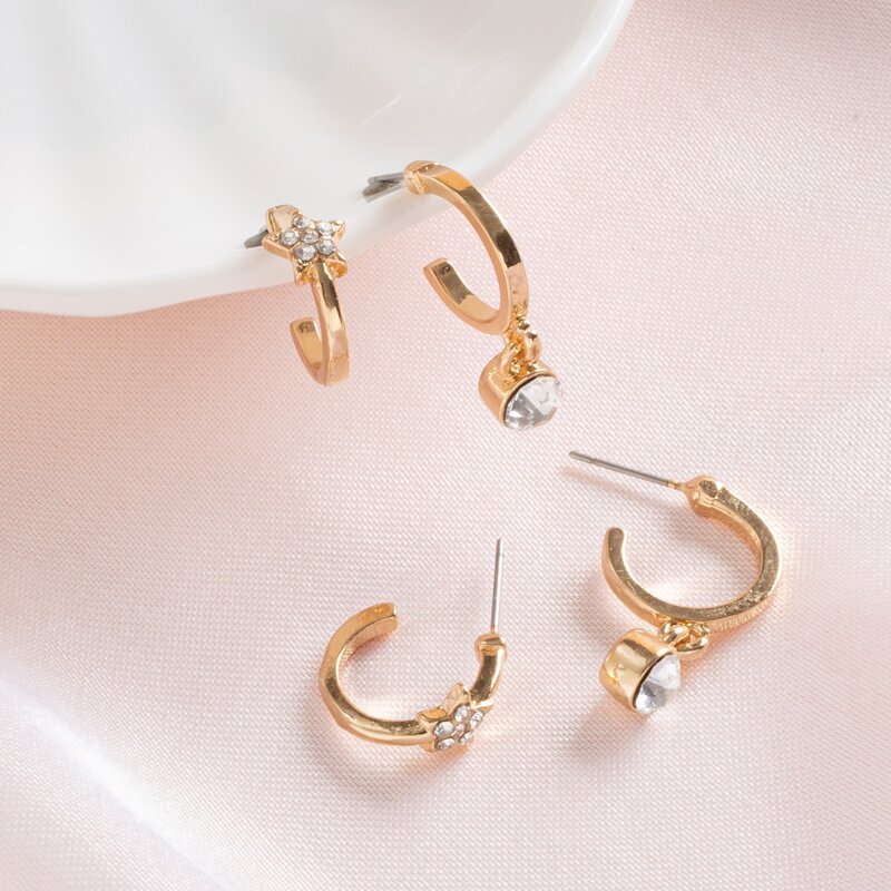 

2pairs Rhinestone Decor Earrings, Gold