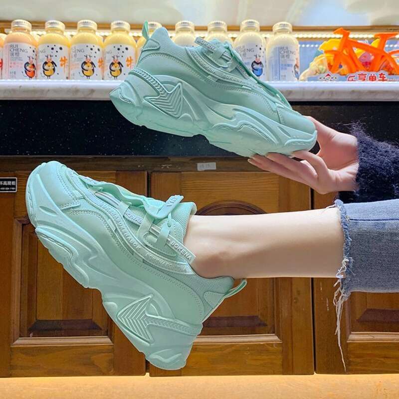 

Letter Tape Lace-up Chunky Sneakers, Mint green