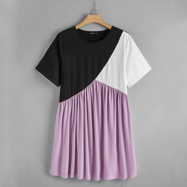 

Plus Color Block Tee Dress, Multicolor