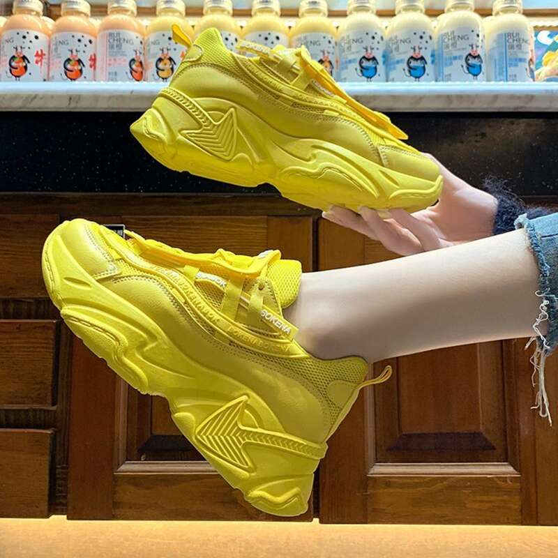 

Letter Tape Lace-up Chunky Sneakers, Yellow