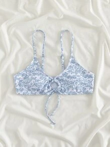 Swim Mod Summer Beach Ditsy Floral Tie Front Bikini Top