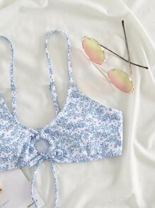 Swim Mod Summer Beach Ditsy Floral Tie Front Bikini Top