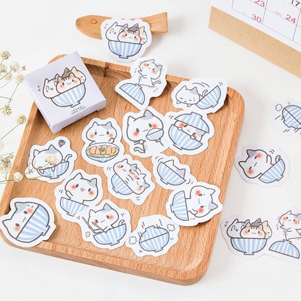 

45pcs Cartoon Cat Pattern Sticker, Multicolor