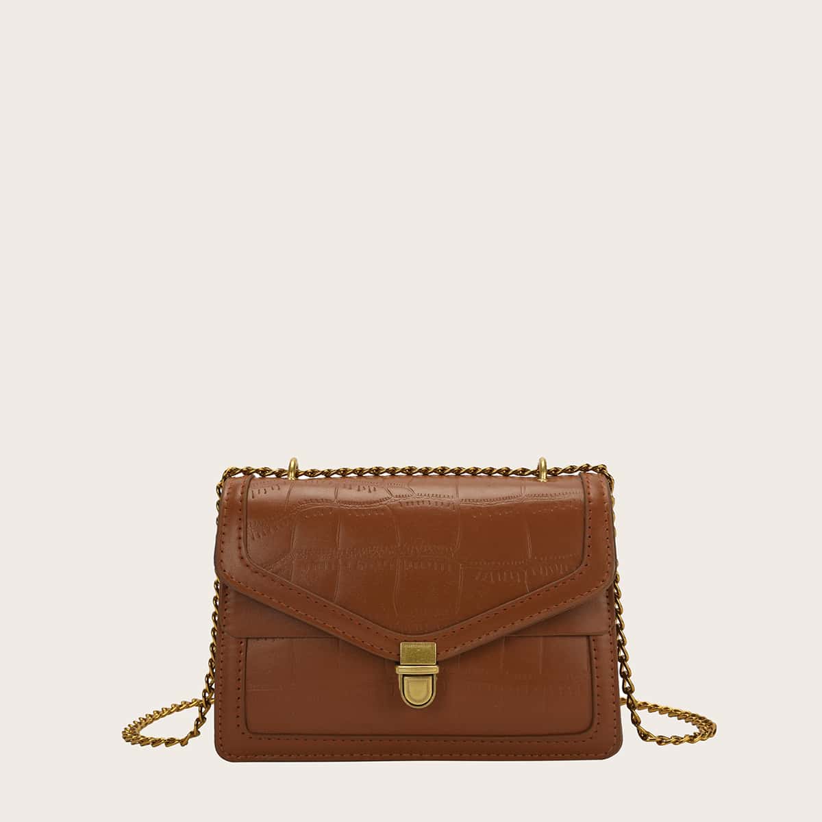 

Croc Embossed Chain Crossbody Bag, Brown