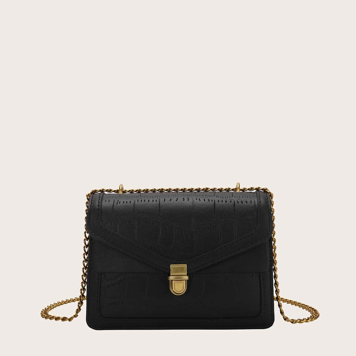 

Croc Embossed Chain Crossbody Bag, Black