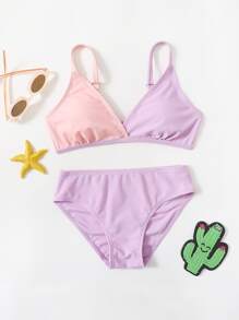 Girls Colour Block Bikini Swimsuit - Multicolor - View 1