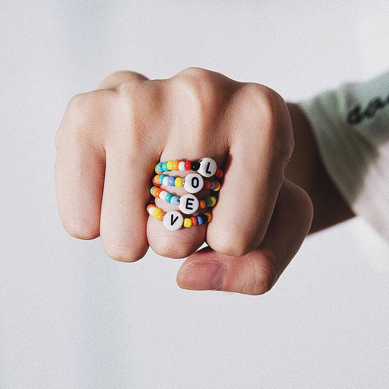 

4pcs Beaded Ring Set, Multicolor