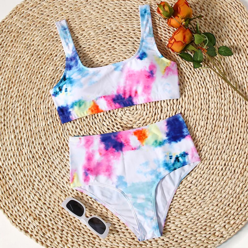 

Tie Dye High Waist Bikini Swimsuit, Multicolor