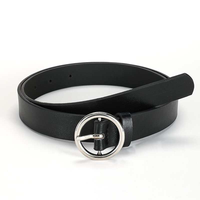

Round Buckle PU Belt, Black