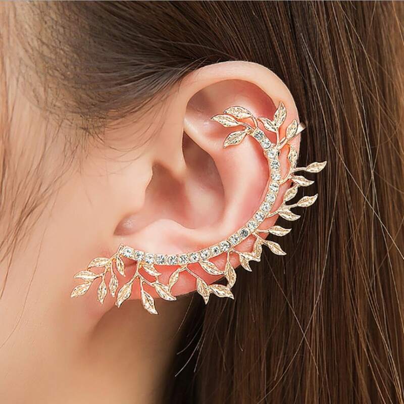 

1pc Rhinestone Decor Ear Climber, Gold