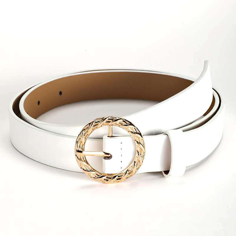 

Round Buckle PU Belt, White