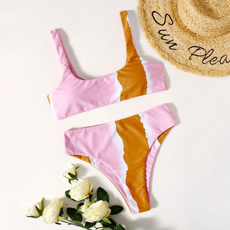 

Colorblock Tank Bikini Swimsuit, Multicolor