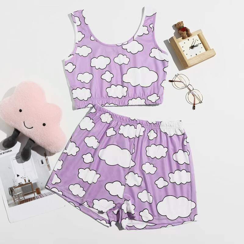 

Cartoon Graphic PJ Set, Lilac purple