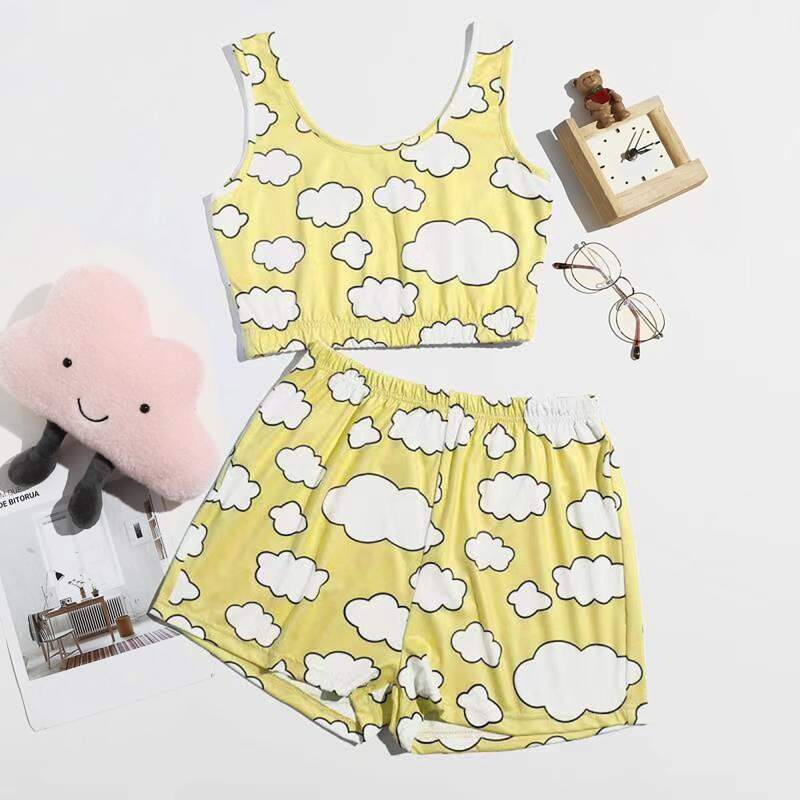 

Cartoon Graphic PJ Set, Yellow
