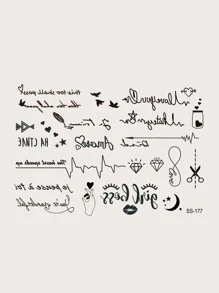 2 hojas de calcomanías de tatuaje con gráficos de letras - Negro - Ver 7