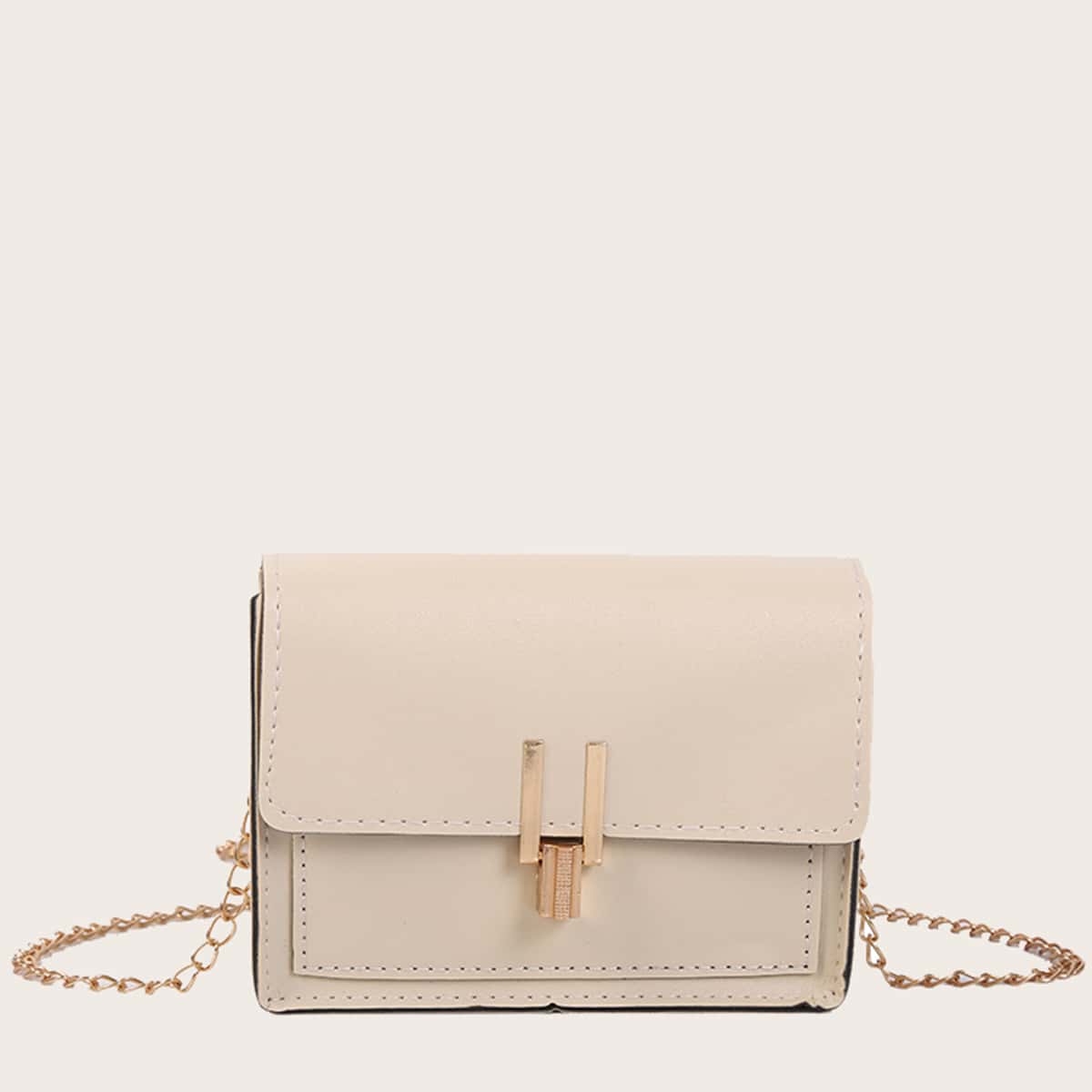 

Solid Chain Crossbody Bag, Beige