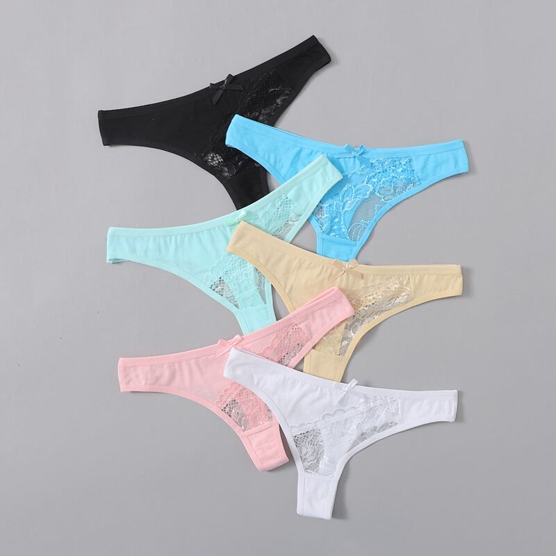 

6pack Contrast Lace Thong Set, Multicolor