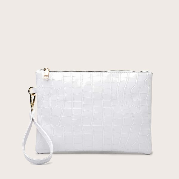 

Croc Embossed Clutch Bag With Wristlet, White